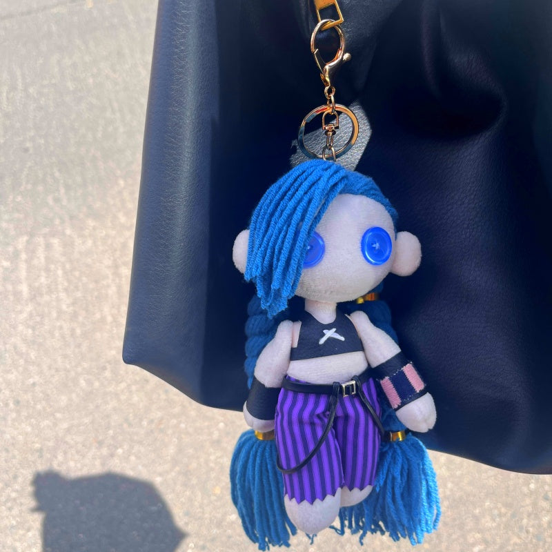 8 inches Handmade Jinx Doll Keychain - Arcane League of Legends Collectible